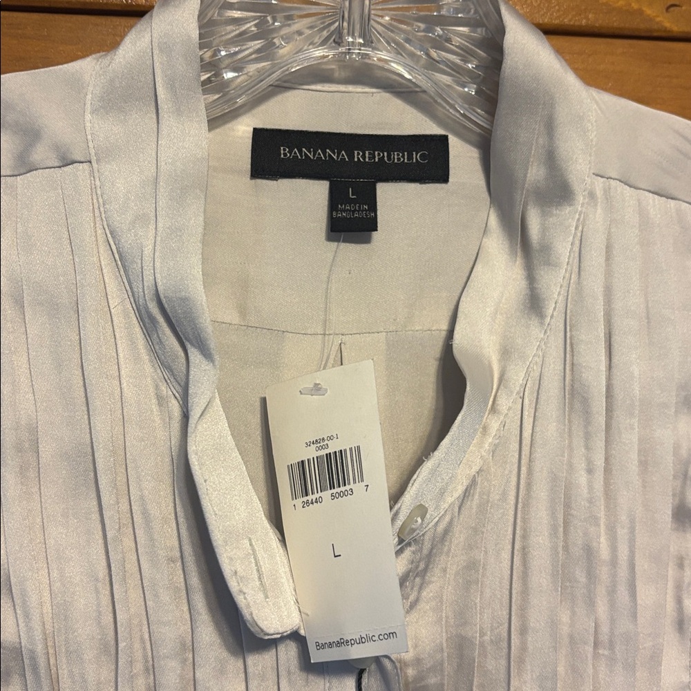 Banana Republic Pleated Tuxedo Bib Blouse Champagne Satin - Picture 3 of 5